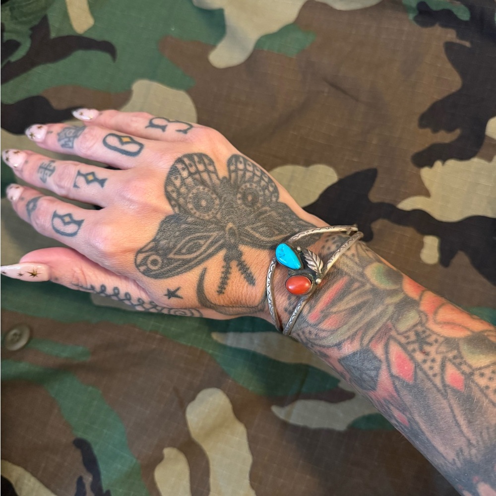 Turquoise and coral cuff